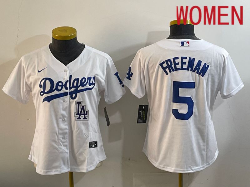 Women Los Angeles Dodgers #5 Freeman White Game 2024 Nike MLB Jersey style 11201->women mlb jersey->Women Jersey